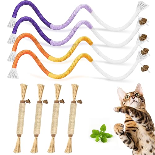 Silvervine-Sticks-for-Cats-Cat-Chew-Rope-8Pcs-Natural-Cat-Chew-Toy-Teeth-Cleaning-for-Bored-Indoor-Adult-Cats-Matatabi-Dental-Care-Kitten-Treat-Teething-Toys-Silver-Vine-Cat-Chew-Stick Silvervine Sticks for Cats & Cat Chew Rope - 8Pcs Natural Cat Chew Toy Teeth Cleaning for Bored Indoor Adult Cats, Matatabi Dental Care Kitten Treat Teething Toys, Silver Vine Cat Chew Stick - Image 1