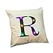 Kolylong Housse de Coussin en Linge de Coton, Christmas Coussins avec éclairage LED Noël Décoratifs Oreillers Canapé décoration - des Lettres (45cm*45cm, R)