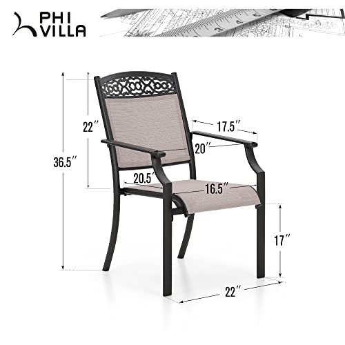 Phi Villa Outdoor Cast Aluminum Patio Dining Chairs Set Of 4, Stackable Patio Sling Chairs With Armrest For Deck, Garden, Terrace, Yard #TOP6