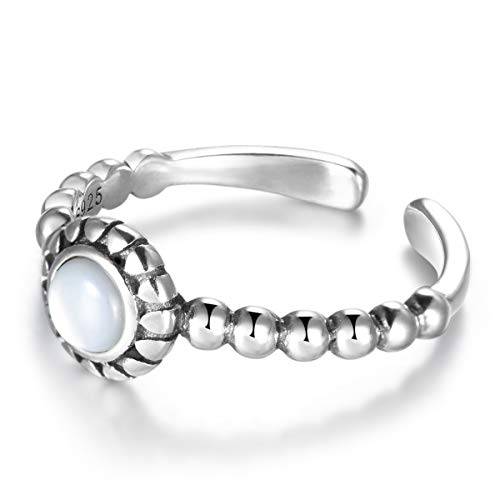 Snorso, anello regolabile da donna in argento Sterling con solitario rotondo in pietra di luna