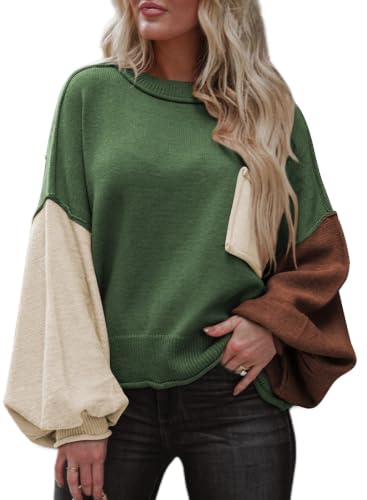 Image of Dokotoo Women's Sweater Tops 2026 Ribbed Knitwear Lantern Pullover Sweater