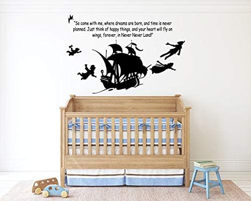 Peter Pan Cartoon Never Grow Up Wall Decal Sticker Ship Pirate Kids Children Boys Nursery Bedroom 1498b