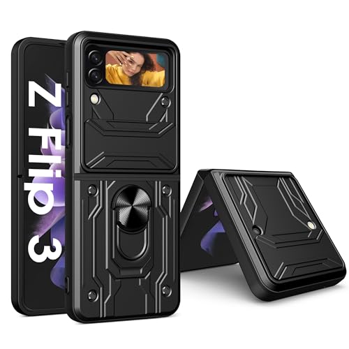 Ailicici für Samsung Galaxy Z Flip 3 Hülle mit Kameraschutz [mit Panzerfolie] Schutzhülle mit Bumper Kameraschutz 360 Metall Ring Ständer Stoßfest Bumper Handyhülle für Samsung Z Flip 3 5G Case