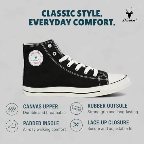 Image of Hirolas Men's Vulcanized Canvas Rubber Toe High Ankle Skateboard Sneakers Shoes.