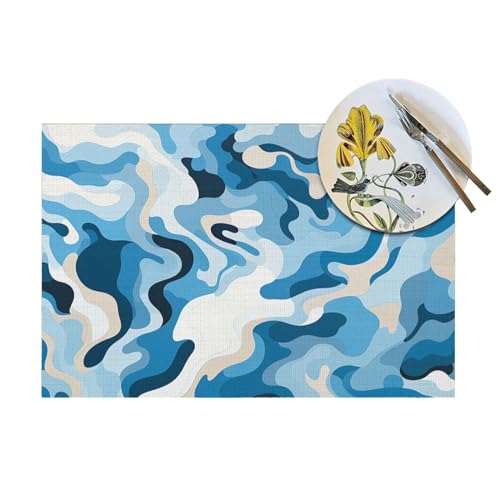 Sets de table antidérapants et lavables motif bleu blanc pour repas - 8