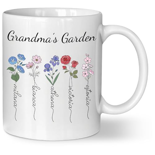 Taza personalizada para abuela con nombre y flor natal miniatura 1