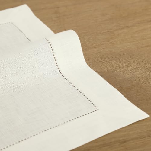Solino Home Square Placemats Set of 4-100% Pure Linen Ivory Cloth Placemats 14 x 14 Inch - Classic Hemstitch, Machine Washable Place Mats for Spring, Summer by Solino Home - Used condition - Image 3