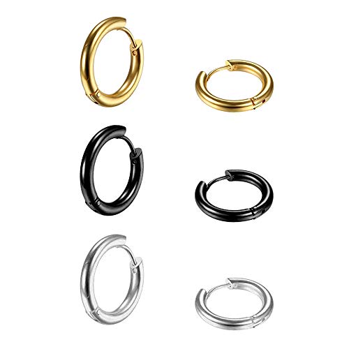 3 Pairs Stainless Steel Cartilage Earrings Hoop Small Hoop Earrings Polished Helix Hoop Earring Black Hoop Earrings for Men