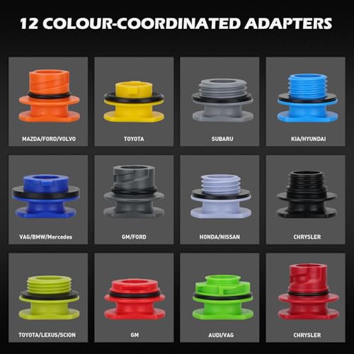 Image of 18-Piece Engine Oil Funnel Kit, 1.59QT /1.5L Automotive Oil Funnel Set with 12 Adapters, Elbow Fitting, Arrow Screen and Magnetic Storage Hooks Tray, Compatible with GM, Ford, BMW, Audi, Land Rover Etc