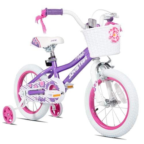 JOYSTAR 12 inch Girls Bike for 2 3 4 Years Kids and Toddler Girl Bike with Training Wheels & Basket & Streamer Ages 2-4 Purple