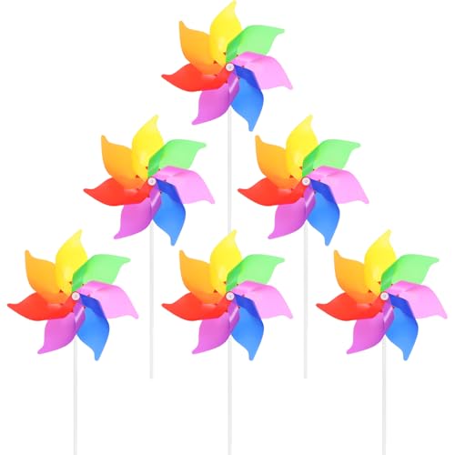 QZKJQDD Lot de 6 moulins à vent arc-en-ciel pour enfants, pour balcon, jardin fruitier, jardin