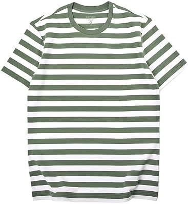 Zengjo Mens Striped T Shirt Cotton Stretch Crewneck Short Sleeve Casual Tee
