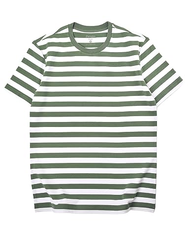 Zengjo Striped Shirt Mens(M,Army Green&White WD)