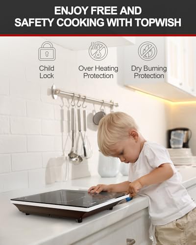 TOPWISH Portable Induction Cooktop, Hot Plate Countertop Burner with 10 Temp Levels, Timer, Auto-Shut-Off, Touch Panel, LED Display, Auto Pot Detection, Child Safety Lock - Thumbnail 5