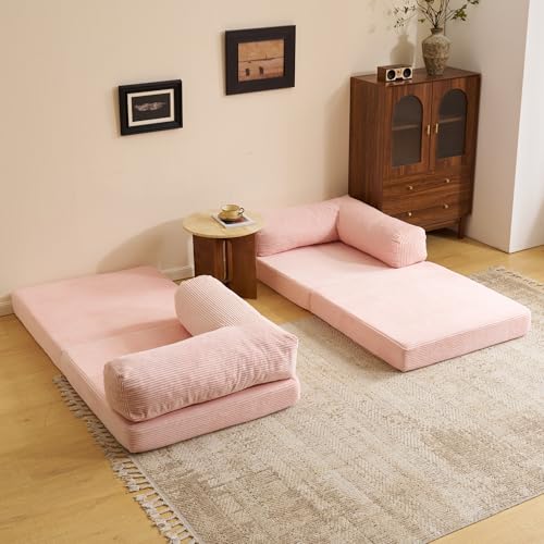 Chic ZONE ソファベッド 二人掛け 三人掛け 組立て不要 150/180CM 高反発ウレタン ソファー 1人暮らし フロアソファ コンパクト 圧縮梱包 わふわ感 包まれるような感じ 圧力分散 おしゃれ (ピンク, 幅180cm) [4]