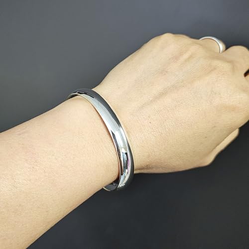 Bracelet manchette large en argent 925 rigide et ajustable de 10mm - 3