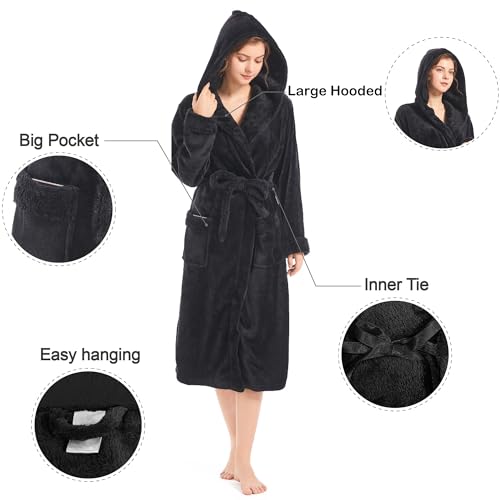 Image of Inner Wish Women Hooded Plush Robe, Fleece Highly Absorbent Cozy Warm Bathrobe