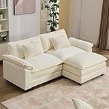IPKIG 82.6" Sectional Sofa Cloud Couch, Modern Chenille Comfy Upholstered 2-Seat Sofa with Ottoman, 2 Lumbar Pillow, Deep Seat Modular Couch for Living Room, Apartment, Office, Studio, Beige White