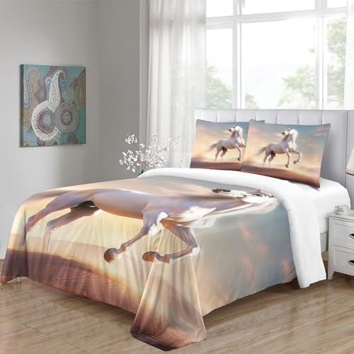 Housse de couette animaux 3D King en microfibre premium L'étalon Blanc