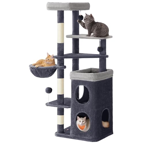 Feandrea Cat Tree, 60-Inch Cat Tower, Multiple-Level Plush Condo