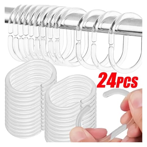 Anillos de cortina de ducha tipo C transparentes ganchos reutilizables de plástico pack de 50 unidades 3