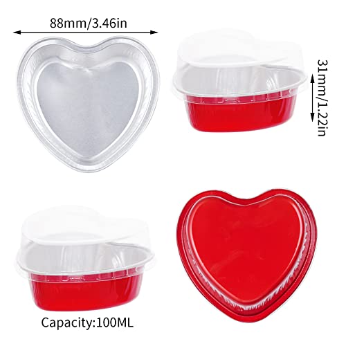 40 Pieces Aluminum Cake Pans With Lids Heart Shaped Foil Cupcake Cups 100Ml 3.4Oz Mini Baking Pans For Valentines Mother's Day Wedding Christmas Birthday Anniversaries(Red) #TOP1