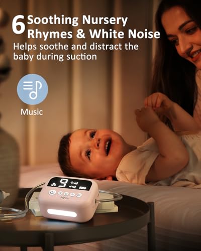 Image of HEYVALUE Nasal Aspirator for Baby, Hospital Grade Nose Sucker with 9 Levels Suction, Night Light and Nursery Rhyme Soothing, Electric Nose Suction for Baby with Food-Grade Silicone Tips Pink