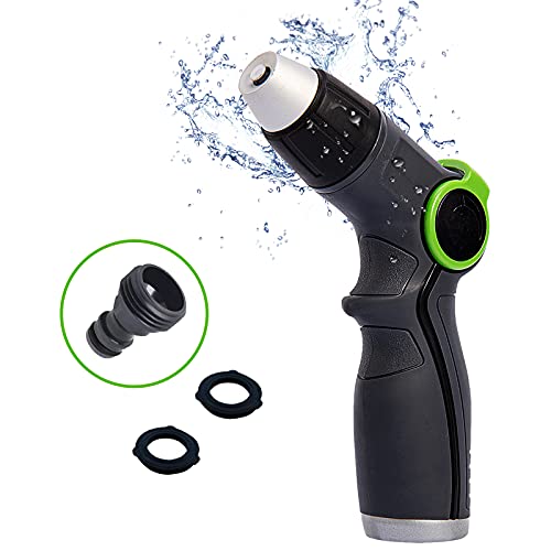 YESTAR Garden Hose Spray Gun with High Pressure Aluminum Alloy Nozzle Thumb Control and QuickConnect Adapter Bundle for Watering, Washing and Showing Dog