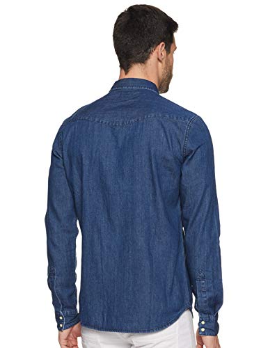 Image of Amazon Brand - Symbol Men's Cotton Slim Fit Denim Shirt | Casual | Plain | Full Sleeve | Summer (Available in Plus Sizes)