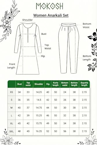 Image of MOKOSH Women's Silk Embroidery Anarkali Kurta Pant with Dupatta | Anarkali Kurta Set | Round Neck Full Sleeve Ethnic Suit | Indian Kurta Outfit with Pant | 3 Piece Outfit