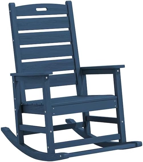 Oversized Patio Adirondack Rocking Chair with Footrest HDPE Frame Rocking Chair with Slat Seat,Navy
