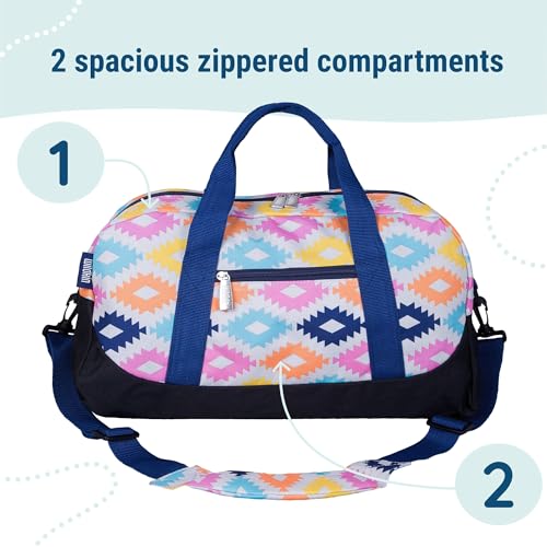 Image of Wildkin Kids Overnighter Duffel Bag - Carry-On Travel Bag for School & Sleepovers, Lightweight, Durable, Boys & Girls Ages 4-15 - Aztec