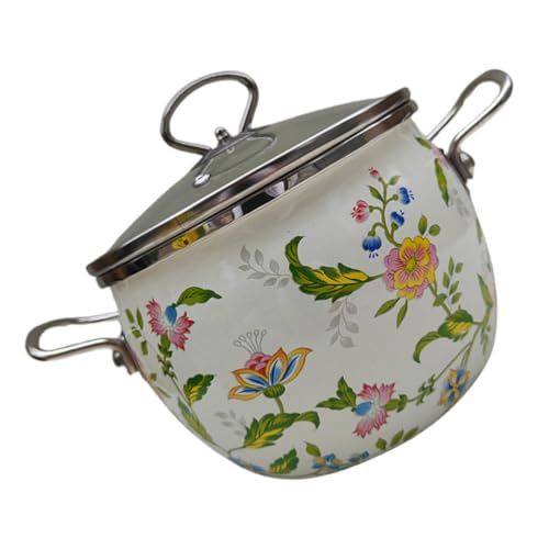 Sosoport Olla Esmaltada de Cocina para Estofados y Sopas con Tapa Mango Doble para Inducción y Estufas Eléctricas Multiusos para Leche Fideos y Guisos