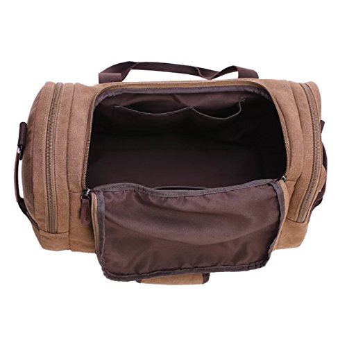 Queenie - Large Unisex Canvas Overnight Travel Tote Luggage Weekend Duffel Bag Shoulder Bag Gym Bag (Model 8830 Coffee)