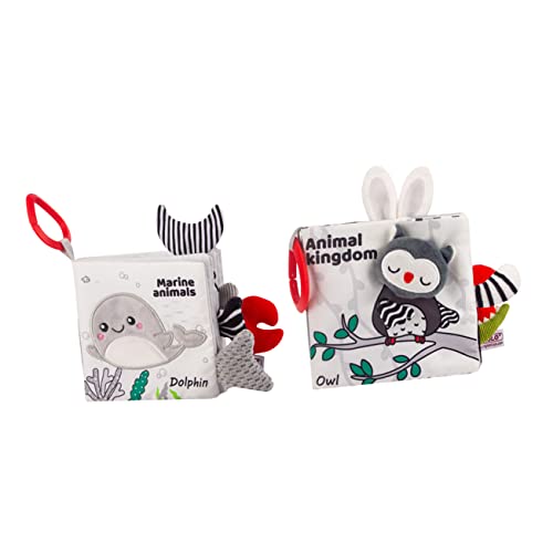 LALADEFIEE 2個 早期教育尾布の本 のためのベビーブック 布製の本 しわくちゃの本 ベビークリンクルブック 幼児の男の子のおもちゃ おなかの時間のおもちゃ お風呂の本 赤ちゃんの必需品