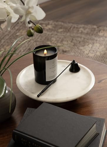 Kate and Laurel Sevienne Modern Glam Round Marble Tray, 10 Inch Diameter, White and Gold, Contemporary Scooped Pedestal Tray for Use as Entryway Tray Catchall or Small Coffee Table Tray - Image 5