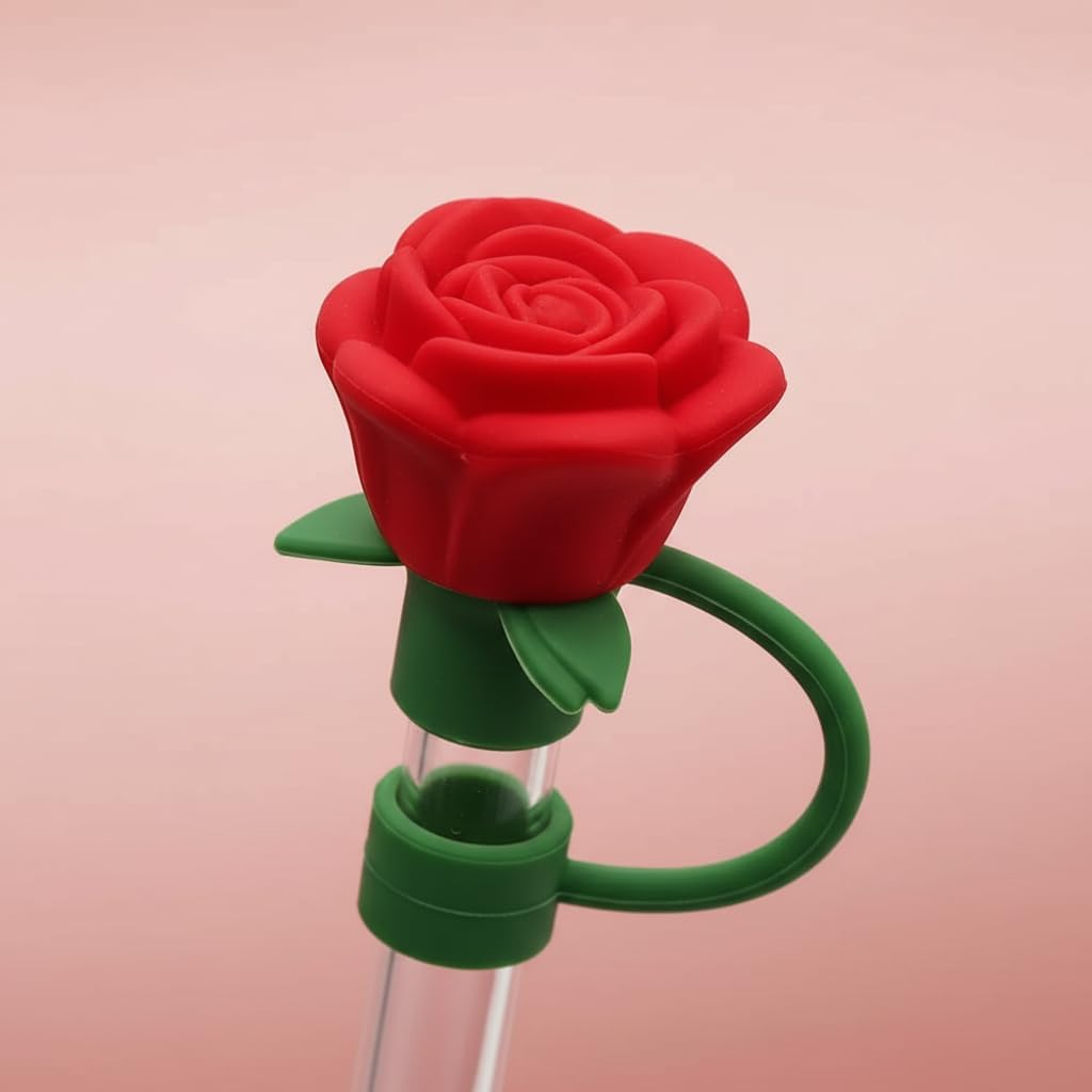 10mm Rose Flower Straw Covers for Stanley Cup,Topper,Silicone Cover Dust Proof Plugs Protector,Flower Straw Tips Drinking Dust Cap for 30&40 Oz Accessories (Red) - Image 4