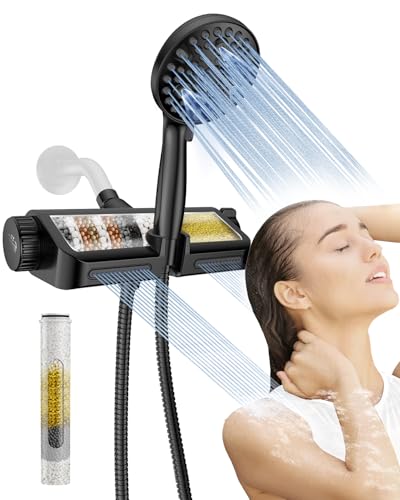 MakeFit Filtered Shower Head with Handheld Combo Matte Black - Dual 2-in-1 Spa System with Massage...