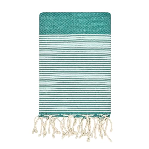 Reva - Fouta de playa, 1 mx2 m, color turquesa de algodón reciclado, tejido de nido de abeja