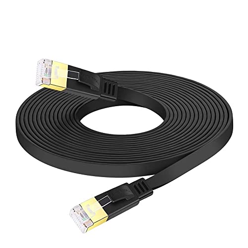 SLDXIAN Cat 7 Ethernet Cable, High Speed Gigabit Flat Lan Network Cable, with RJ45 Gold Plated Connector, 10Gbps 600Mhz Shielded Internet Patch Cord for Switch, Router, Modem (5M)