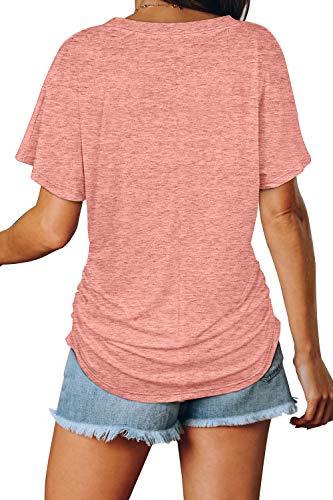 Image of WIHOLL Womens Summer T-Shirts Short Sleeve V Neck Dolman Tops with Side Shirring Loose Fit Shirts Spring Fashion