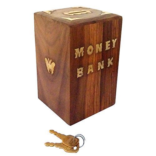 Wooden Money Bank/Brown Hut Shape Money Box/Cash Bank 6x4in for Kid/Child/Adults Also for Gift in Cutter Design Coin Collection Box