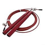 Cuerda de saltar, alambre de acero, cuerda de saltar de metal para fitness competitivo, mango de aluminio antideslizante, ajustable para gimnasio HIIT entrenamiento en casa (rojo)