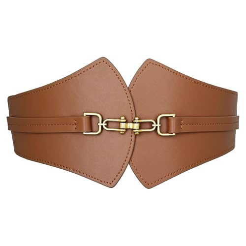 Hermoli Leather Wied Elastic Corset Waist Belt, Tied Waspie,Vintage for Dresses Accessories (Brown)