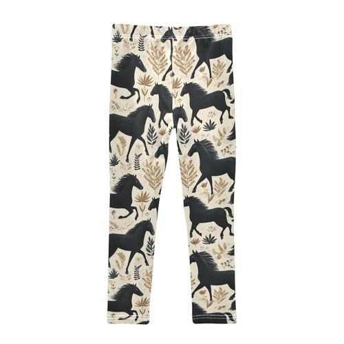Girls Leggings Black Horses Leaves Soft Toddler Leggings for Girls Kids Pants Size 4T-10T2