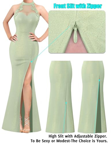 Image of VFSHOW Womens Formal Sexy Halter High Slit Prom Wedding Guest Maxi Dress 2023 Illusion Sweetheart Neckline Evening Long Gown