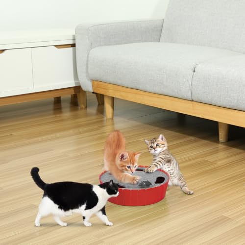 Image of Pawaboo Interactive Cat Toy with Running Mouse, Electronic Motion Cat Toy Automatic Teaser for Indoor Cats, Pop and Play Hide Seek Cats Toys Hunting Mouse for Pet Kitten Play Fun (Red)
