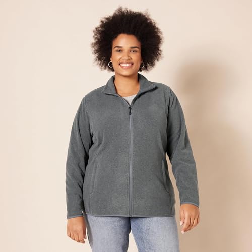 Amazon Essentials Damen-Fleecejacke, Klassische Passform, Durchgehender Reißverschluss, Fleecejacke (erhältlich in Übergröße), Charcoal Heather, Größe XL