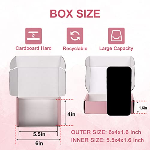 Ougebox 30 Pack 6X4X1.6 Inch Shipping Boxes, Pink Boxes For Packaging Small Business, Corrugated Packaging Mailers Box, Recyclable Cardboard Small Gift Mailer Boxes #TOP1