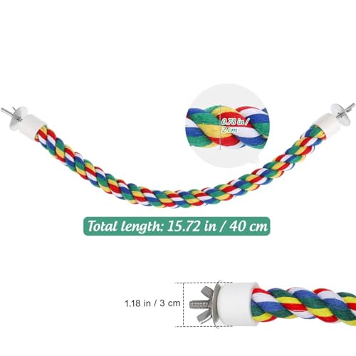 Image of Colorful Bird Rope Perch Stand, Birdcage Swing Spiral Toys, Bird Climbing Standing Bungee Rope Perches Chew Toys Cage Accessories for Cockatiels Parrots Birds (15.7 inch /40 cm)